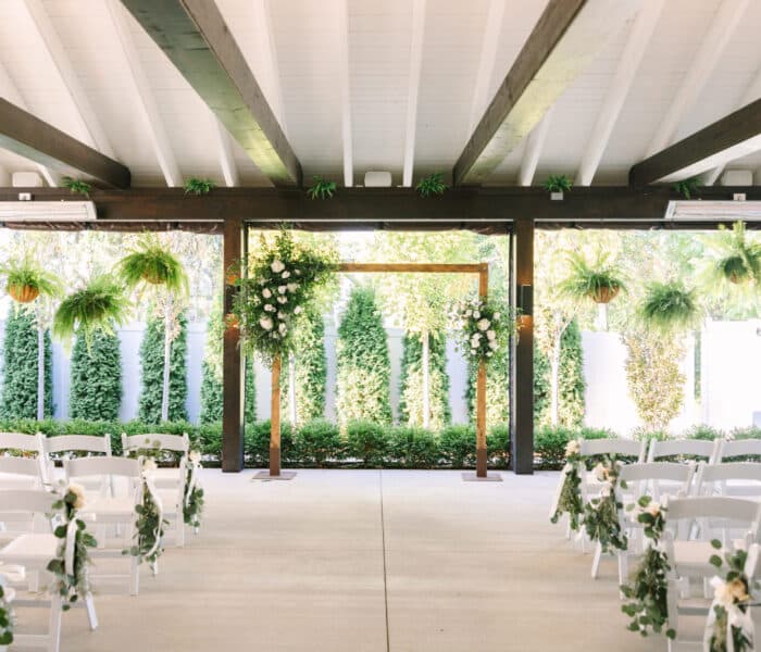 Heated veranda ceremony space at Cedar Fox